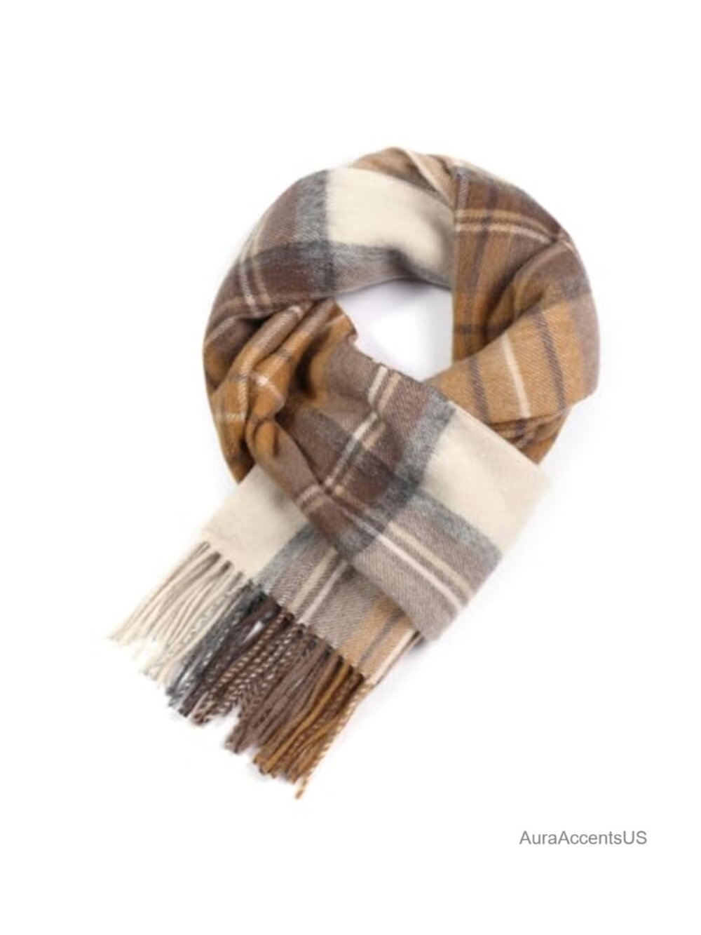 100% Wool Plaid Scarf Winter Wrap Unisex Tassel